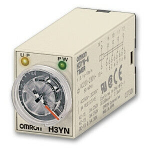 Relais temporisé enfichable avec disque analogique H3YN, plage de temps réglable, Connecteur à 14 broches, Multifonctionnel, 4x C/O, 3A, 200-230VAC, 0,1s-10min, Surfaces/rail DIN