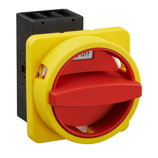 Interrupteur-sectionneur, montage frontal, montage à trou central 22.5mm, 32A, 3-pôles, ON/OFF, 90°, 0H.12, Poignée jaune/rouge, Typ: H226-41300-206N4